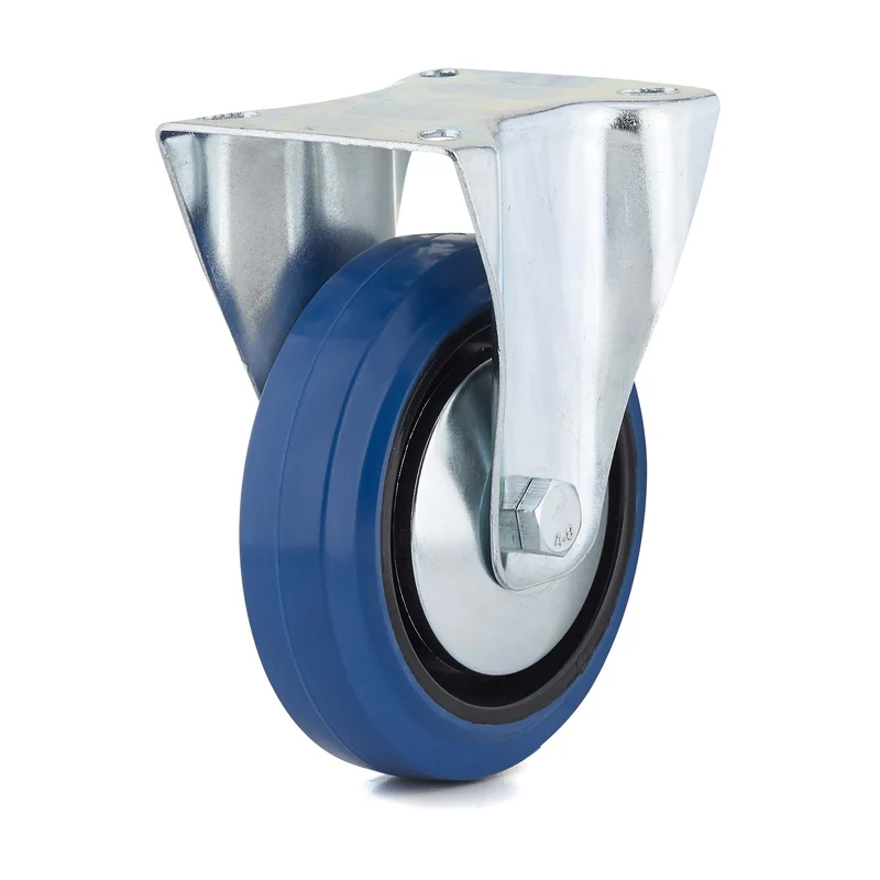 Roulette industrielle fixe en caoutchouc élastique bleu de 5''