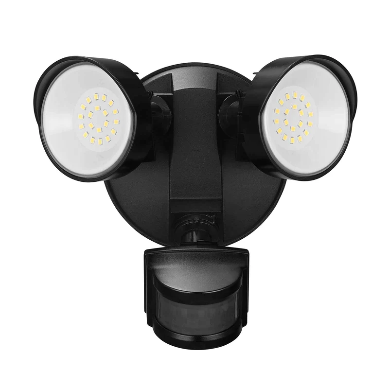 Luminaire de sécurité DEL à 2 lumières et à pile avec détecteur de mouvement 180°, noir