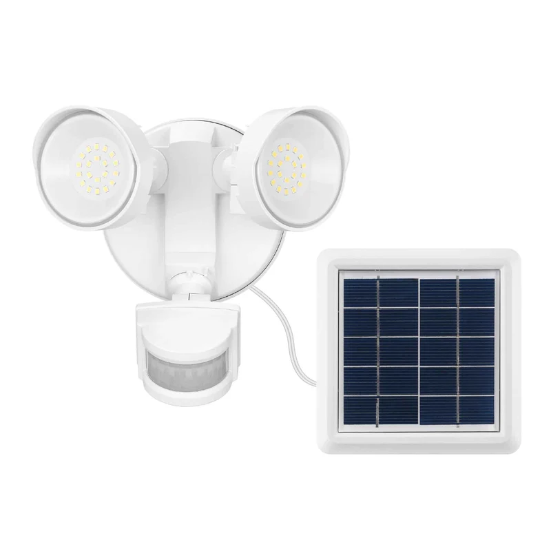 Luminaire de sécurité DEL solaire à 2 lumières avec détecteur de mouvement 180°, blanc