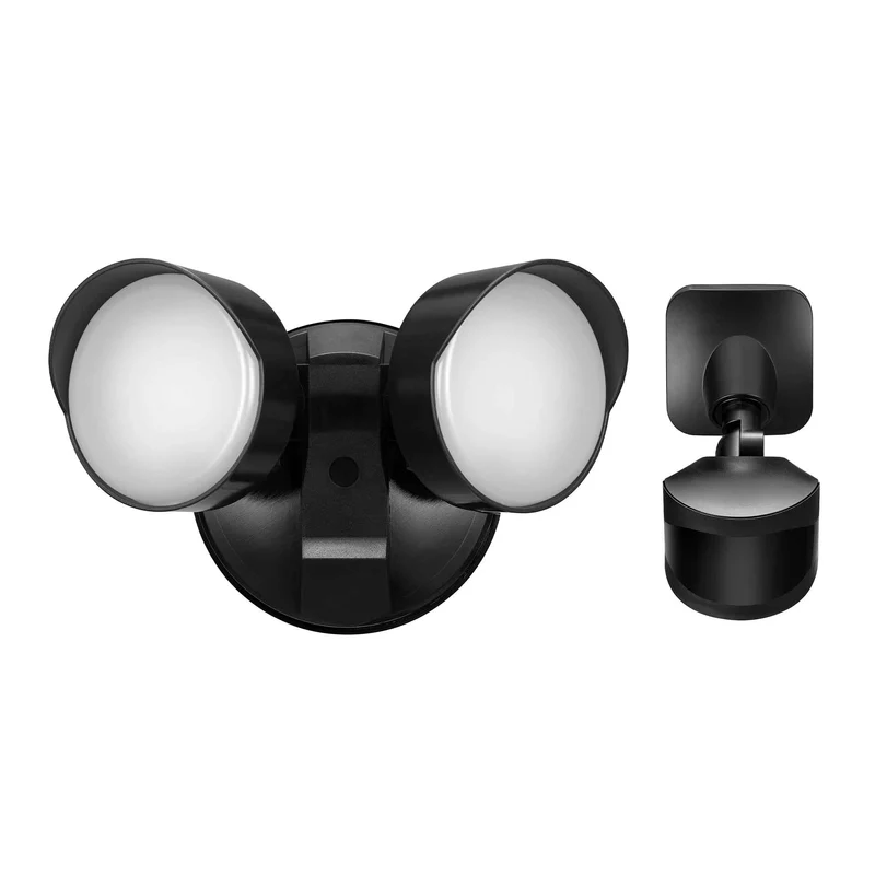 Luminaire de sécurité DEL câblé à 2 lumières avec détecteur de mouvement amovible 240°, noir