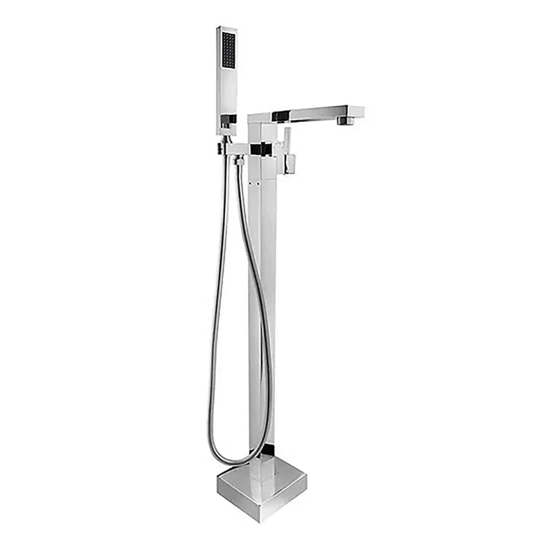 Robinet de bain autoportant à 1 poignée avec douchette, chrome poli