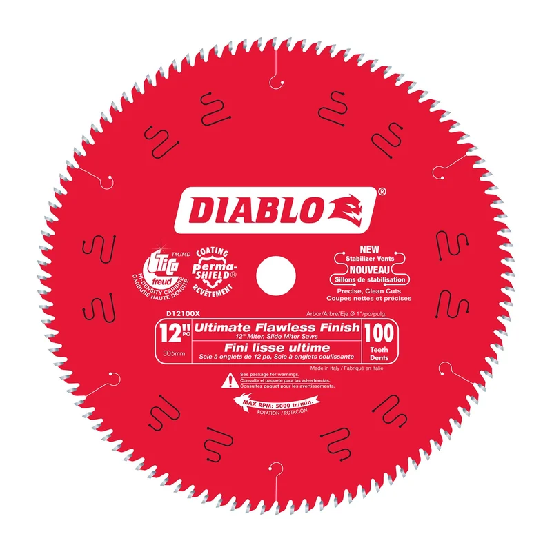 Lame circulaire Diablo pour finition ultra lisse de 12" à 100 dents, tige de 1"