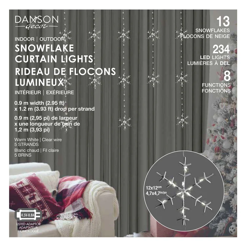 Rideau de flocons lumineux de 234 lumières DEL, 2,95' x 3,93'