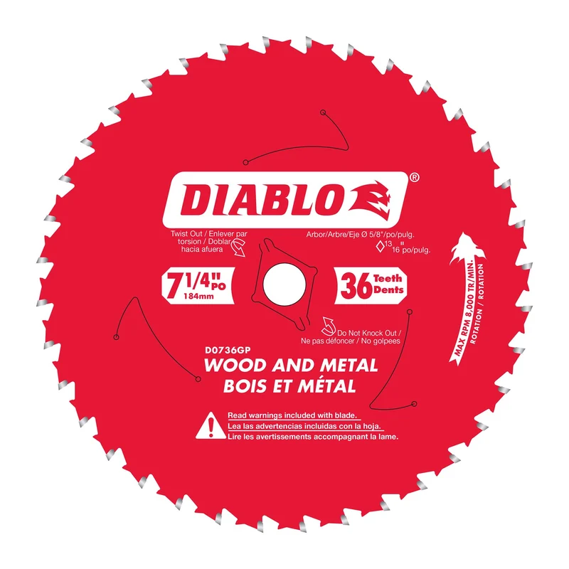 Lame circulaire Diablo pour bois / métal de 7-1/4" à 36 dents, tige de 5/8"