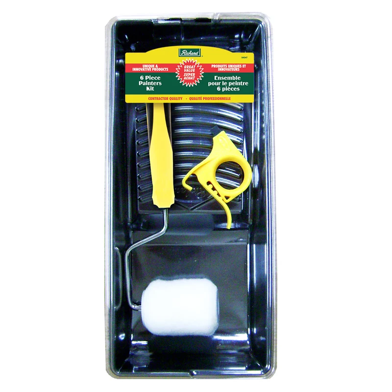Mini-ensemble 6 pièces (plateau en plastique + 2 doublures en plastique + armature de 3 po, manche ergonomique + rouleau série Ultra Touch de 3 po + porte-bidon de peinture)