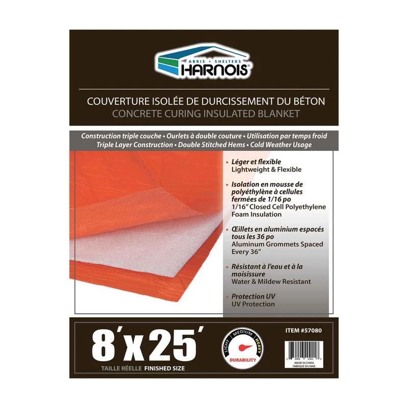 Bâche isolante +/- R2 pour le durcissement du béton, 8' x 25'
