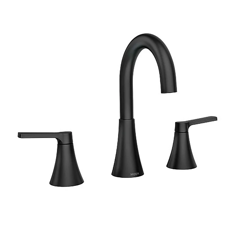 Robinet de salle de bain Mikah à 2 poignées et à grand arc, noir mat (8" à 16")