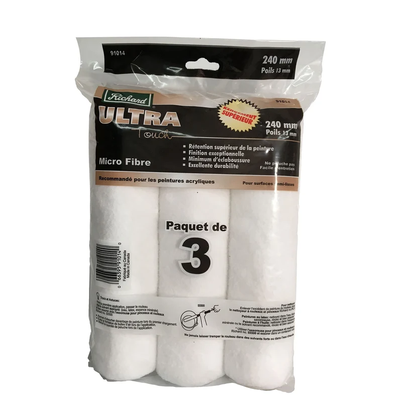 Manchon en microfibre de 9 1/2 po, 13 mm épaisseur, série Ultra Touch (paquet de 3)