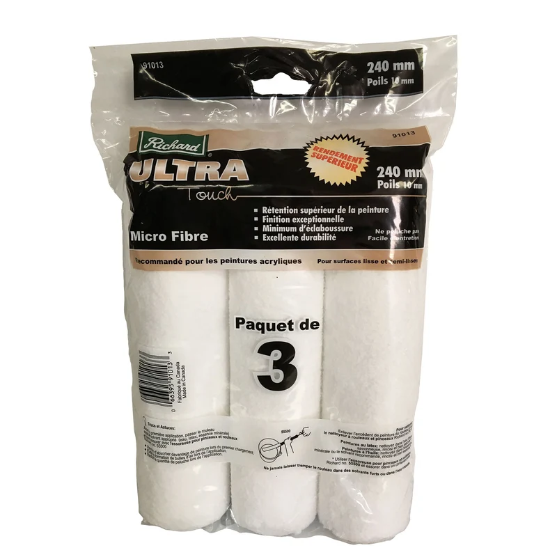 Manchon en microfibre de 9 1/2 po, 10 mm épaisseur, série Ultra Touch (paquet de 3)