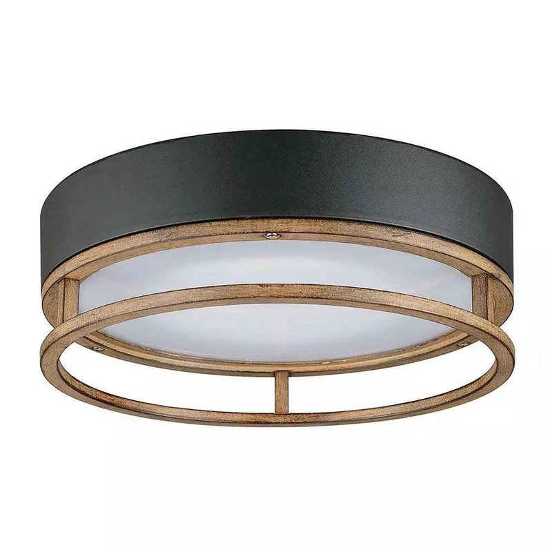 Plafonnier è DEL pour l'extérieur et l'intérieur en noir avec fini faux bois, 12" x 4-1/8"
