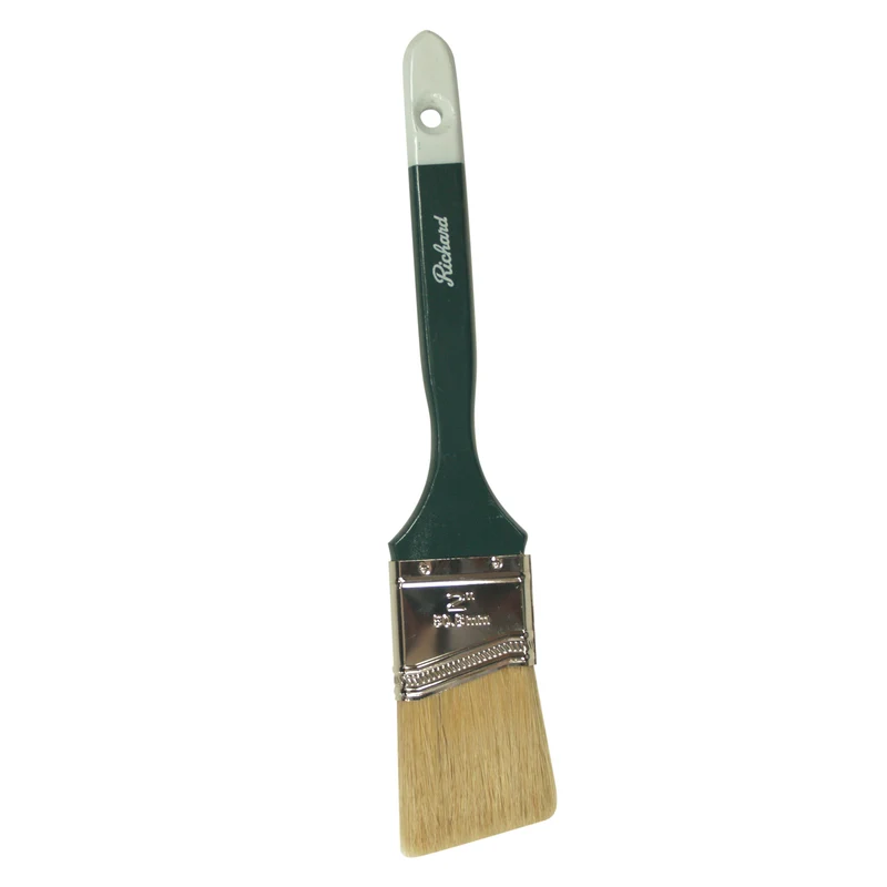 Pinceau angulaire de 2 po, série Premier, soie blanche, manche long vert, bout blanc