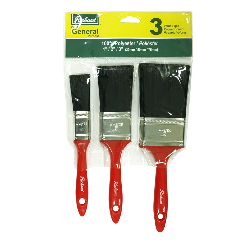 Ensemble de 3 pinceaux droits (1 1/4 po, 2 po, 3 po), filaments en polyester, manche en plastique