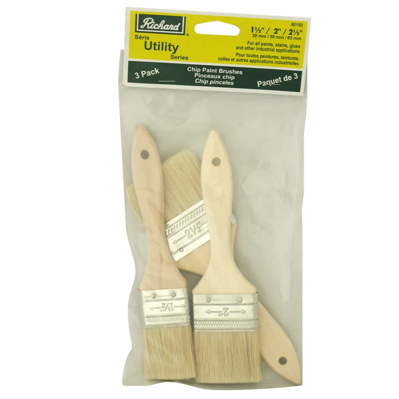 Ensemble de 3 pinceaux Chip (1 1/2 po, 2 po, 2 1/2 po), série Utility, soie blanche