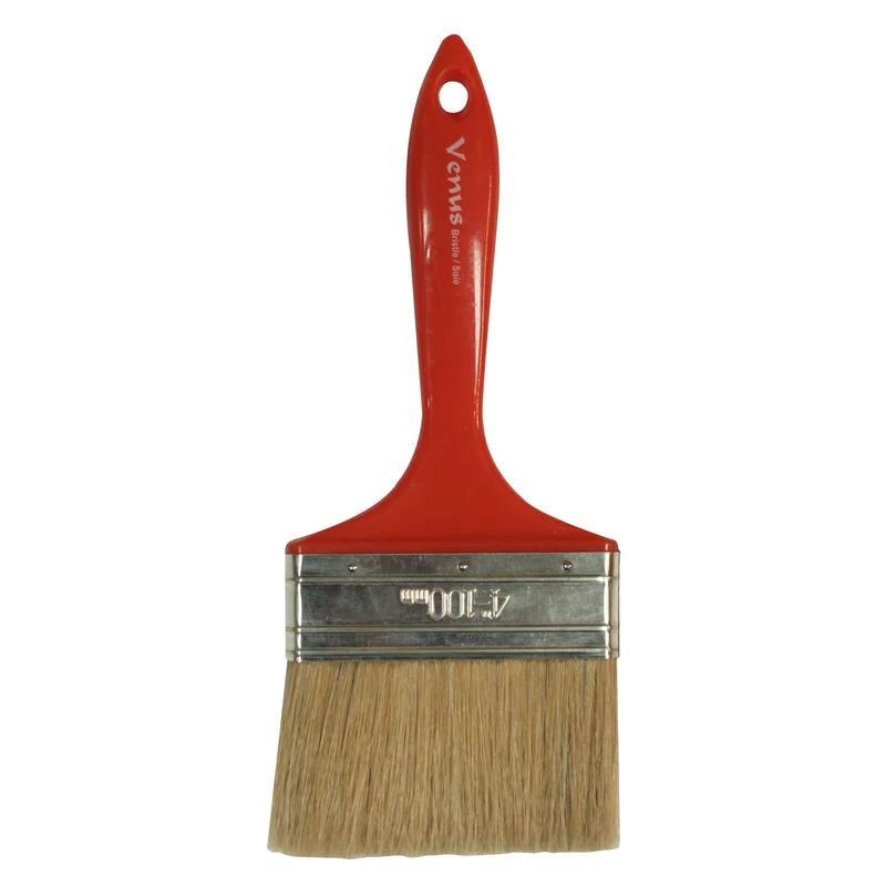Pinceau droit de 4 po, série Venus, soie blanche, manche en plastique rouge