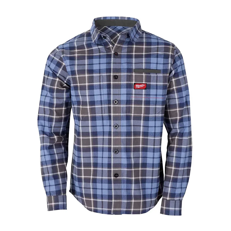 Chemise de travail en flanelle à carreaux Gridiron pour homme, bleu (grand)