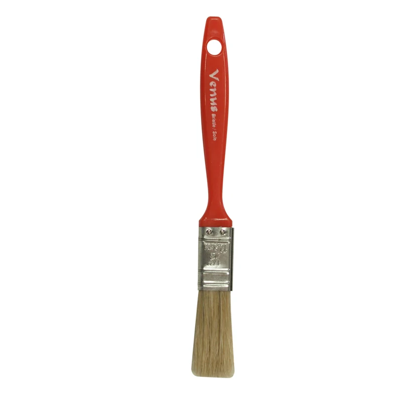 Pinceau droit de 1/2 po, série Venus, soie blanche, manche en plastique rouge