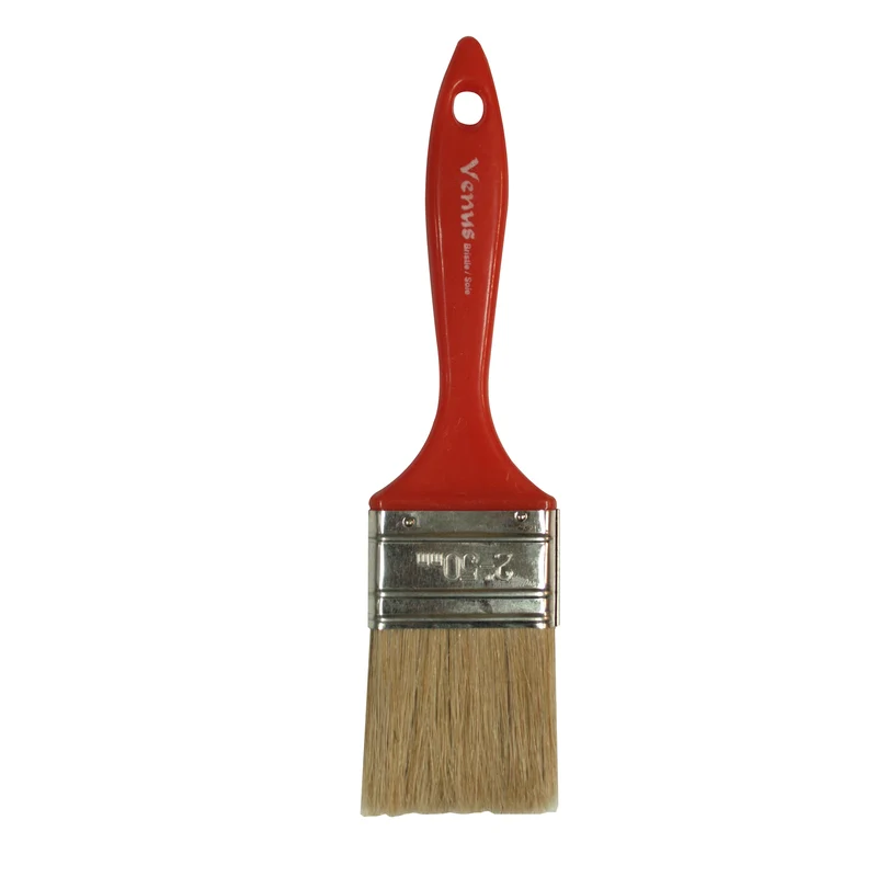 Pinceau droit de 2 po, série Venus, soie blanche, manche en plastique rouge