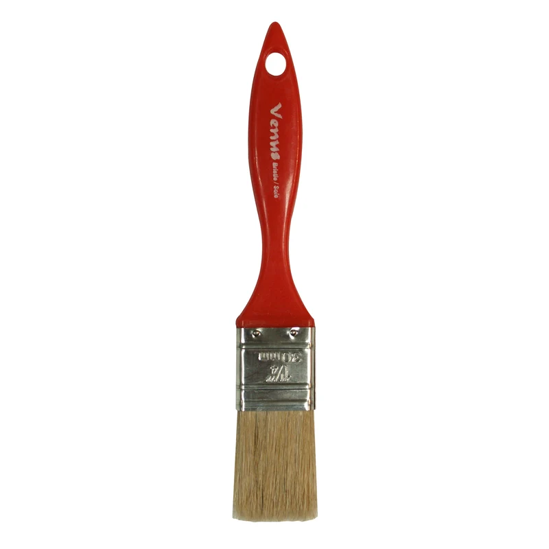 Pinceau droit de 1 1/4 po, série Venus, soie blanche, manche en plastique rouge