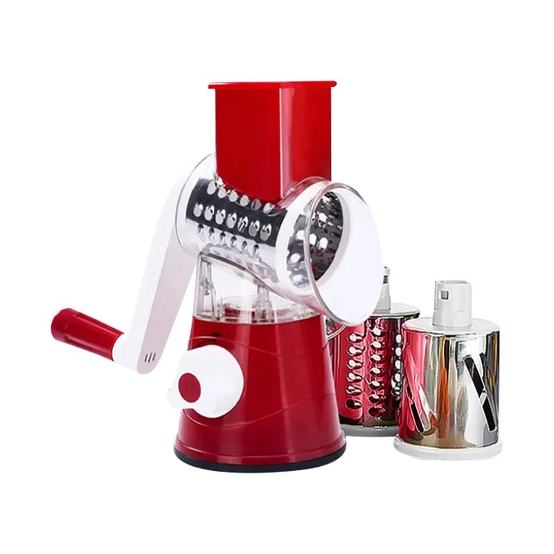 Multi-trancheuse rotative avec 3 tambours en acier inoxydable, rouge