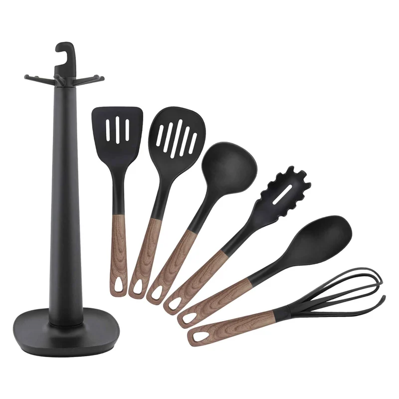 Ensemble d’ustensiles de cuisine avec support de rangement, 7 pièces