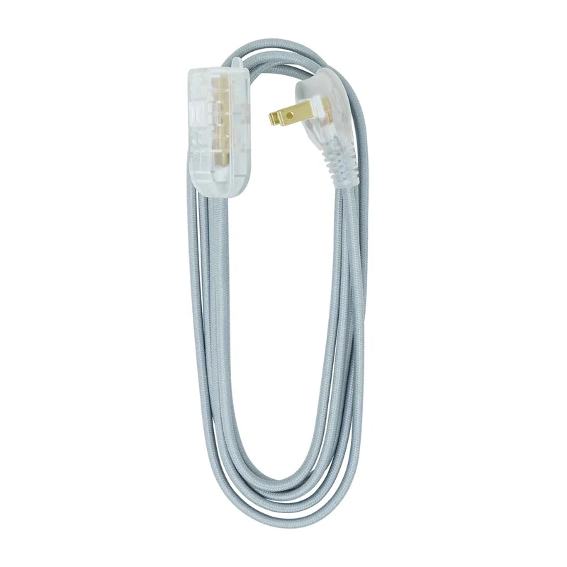 Rallonge électrique à cordon 16/2 en tissu de 8' à 3 prises, gris