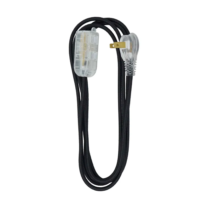 Rallonge électrique à cordon 16/2 en tissu de 8' à 3 prises, noir