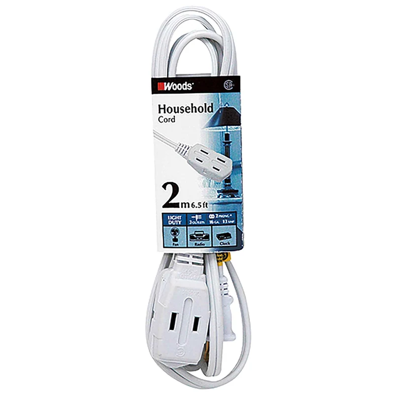 Rallonge électrique à cordon 16/2 SPT-2 de 2 m à 3 prises, blanc