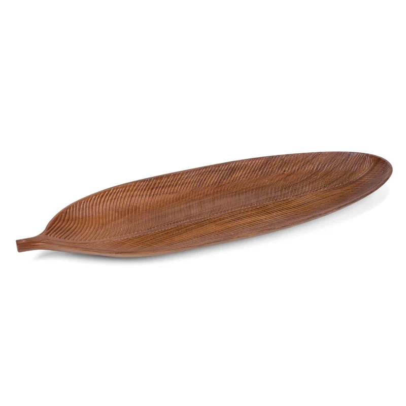 Plateau décoratif en forme de feuille de couleur brune, 19,5" x 7''