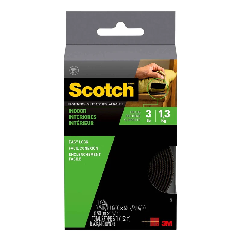 Attache autocollante en Velcro pour l’intérieur de 3/4" x 60'', 3 lb (noir)