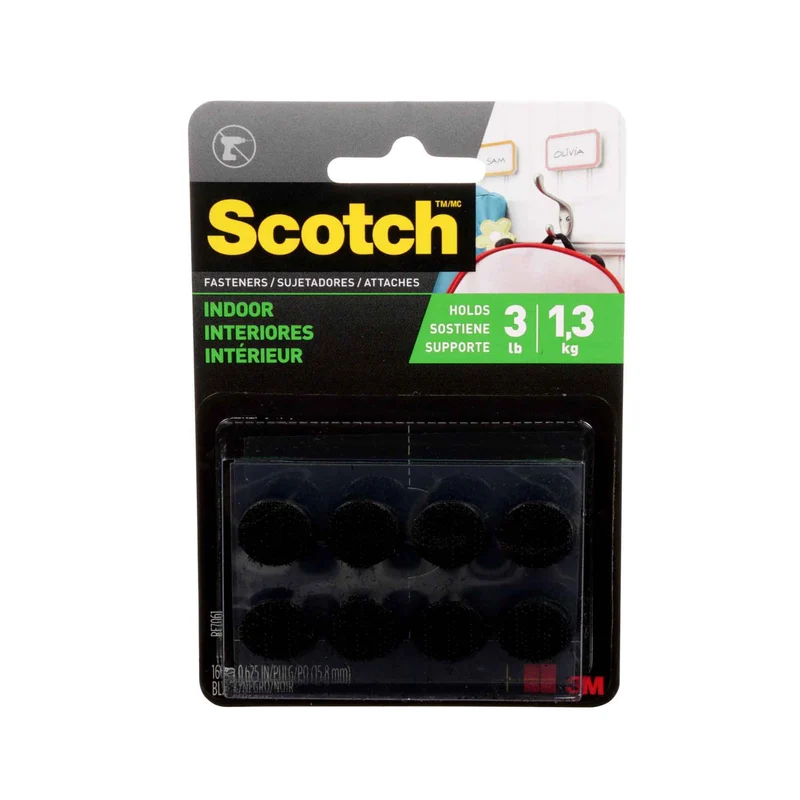 Ensemble de 8 attaches autocollantes en Velcro pour l’intérieur de 5/8" x 5/8", 3 lb (noir)