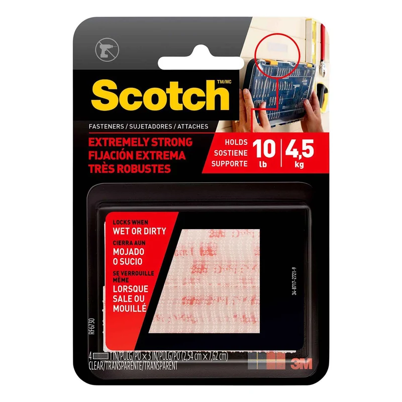 Ensemble de 2 attaches très robustes autocollantes en Velcro de 1" x 3", 10 lb (transparent)