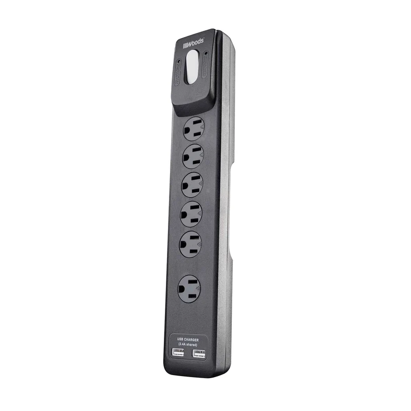 Barre d’alimentation à 6 prises et 2 ports USB avec protecteur de surtension, 1 780 joules