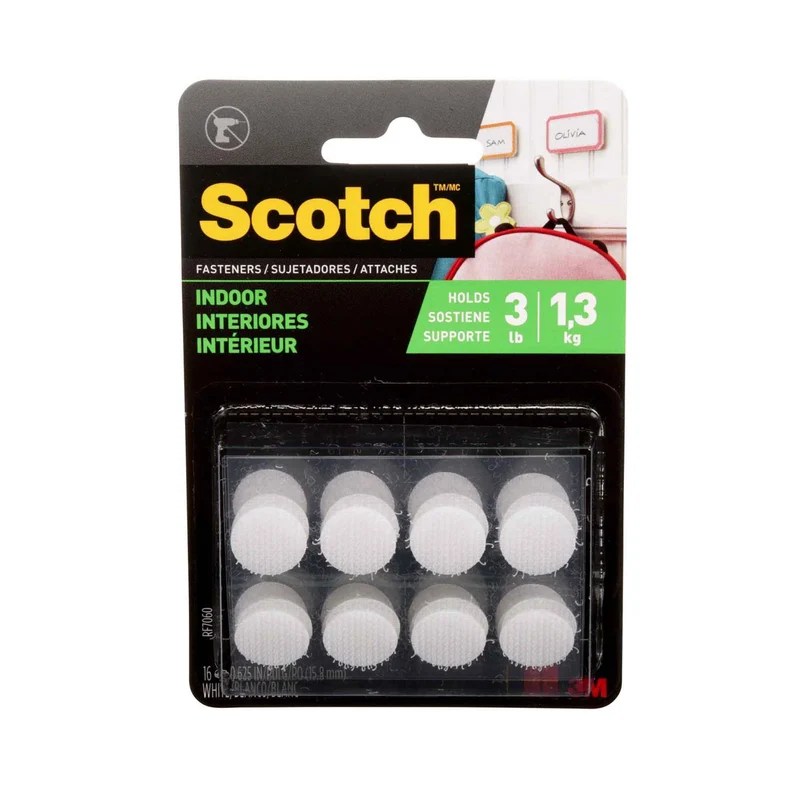 Ensemble de 8 attaches autocollantes en Velcro pour l’intérieur de 5/8" x 5/8", 3 lb (blanc)