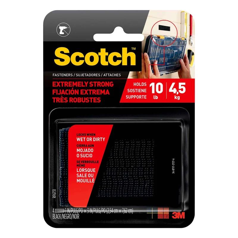 Ensemble de 2 attaches très robustes autocollantes en Velcro de 1" x 3", 10 lb (noir)
