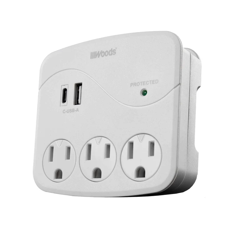 Protecteur de surtension à 3 prises avec 2 ports USB, 560 joules