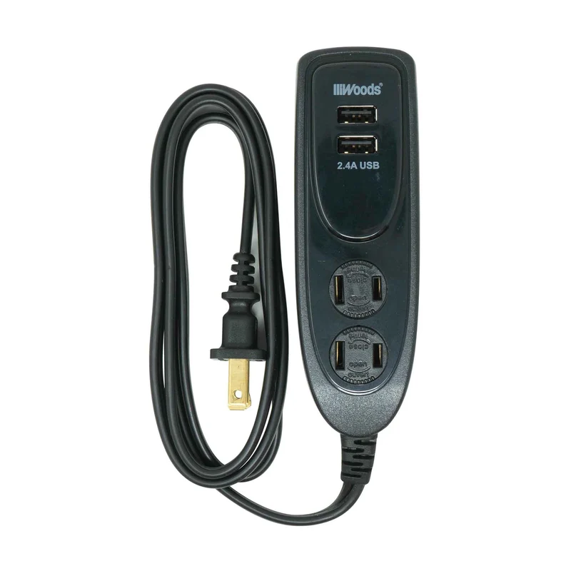 Barre d’alimentation pour le bureau à 2 prises et 2 ports USB, noir