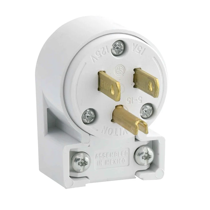 Fiche coudée de 15 A / 125 V à 2 pôles et à 3 fils, blanc