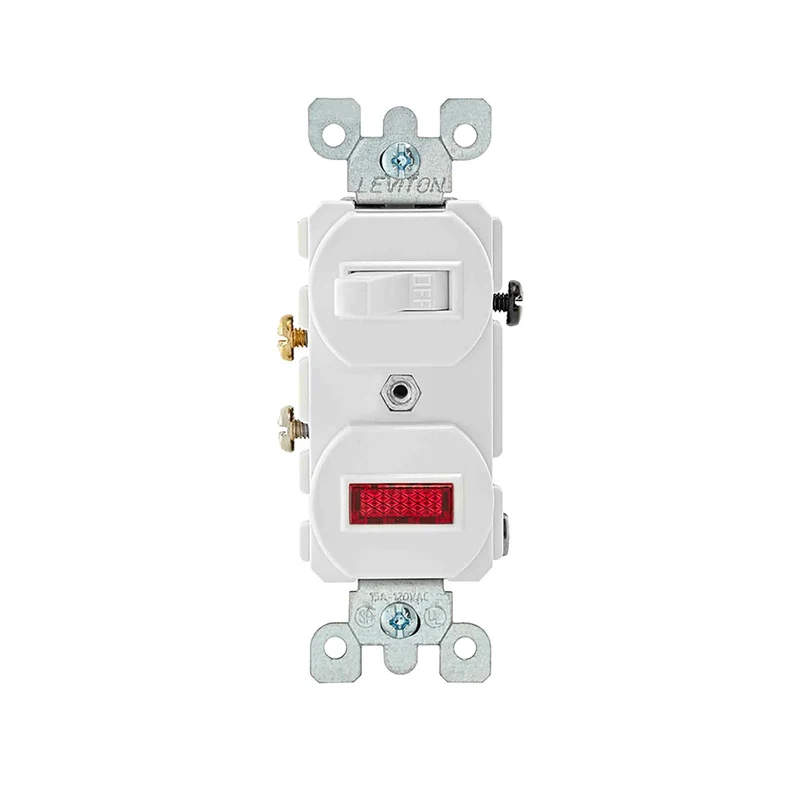 Interrupteur combiné unipolaire de 15 A / 120 V avec pilote néon, blanc